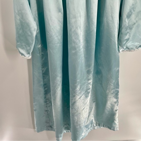 Erika Taylor Satin Look Cotton Lined 3/4 Sleeve Button Up Embroidered Nightgown - Picture 10 of 13